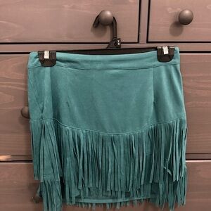 Sincerely Jules Turquoise Fringe Mini Skirt